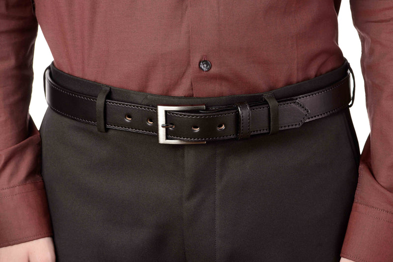 The Admiral: Black Stitched Leather Belt 1.25" 36" The Admiral: Black Stitched Leather Belt 1.25" 36"