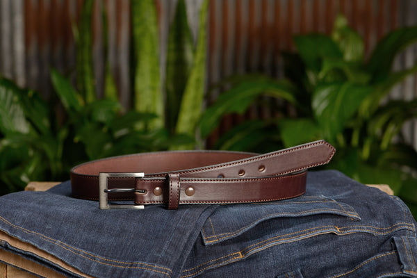 The Admiral: Men's Brown Stitched Leather Belt 1.19" - Amish Made Belts