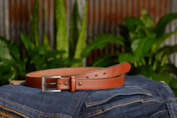 SPECIAL OFFER The Admiral: Medium Brown Stitched 1.19" - Amish Made Belts
