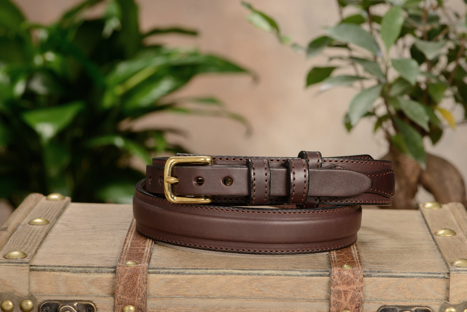 Men's Brown Stitched Ranger Leather Belt - The Walker 1.25