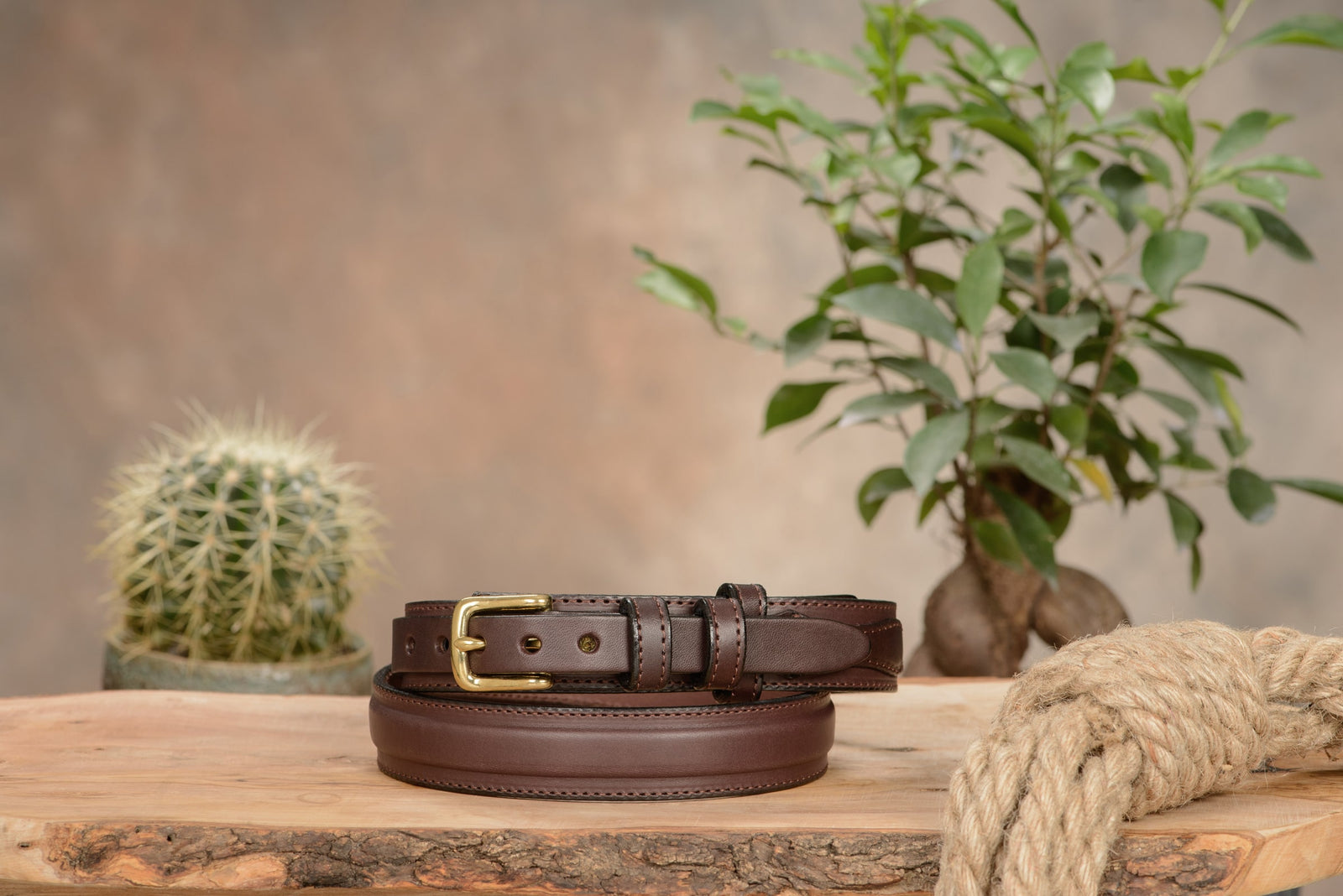 Men's Brown Stitched Ranger Leather Belt - The Walker 1.25
