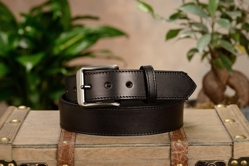 The Admiral: Men's Black Stitched Leather Belt 1.50" - Amish Made Belts