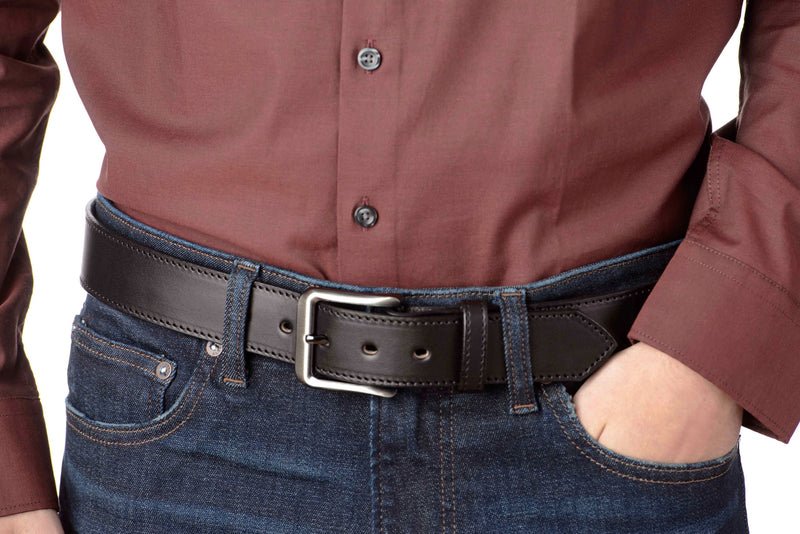The Admiral: Men's Black Stitched Leather Belt 1.50" - Amish Made Belts