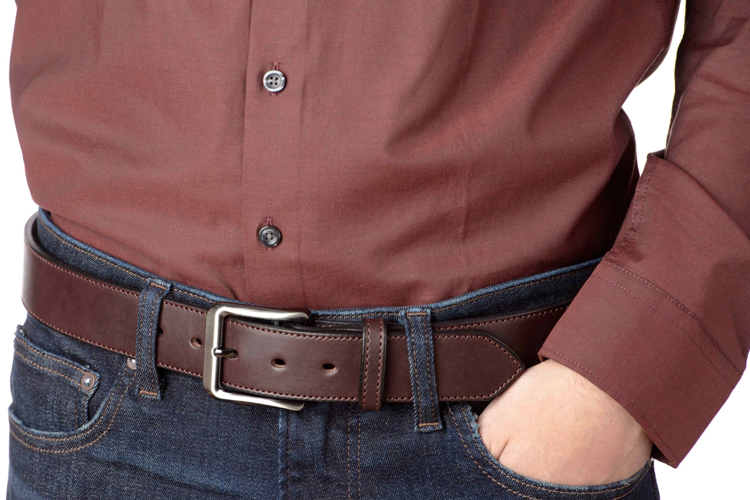 The Admiral: Men's Brown Stitched Leather Belt 1.50
