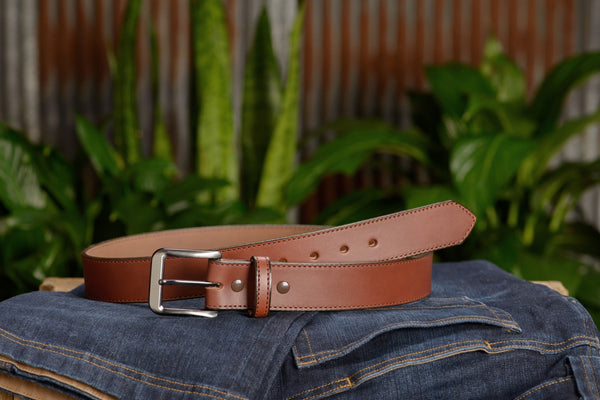 SPECIAL OFFER The Admiral: Medium Brown Stitched 1.50" - Amish Made Belts