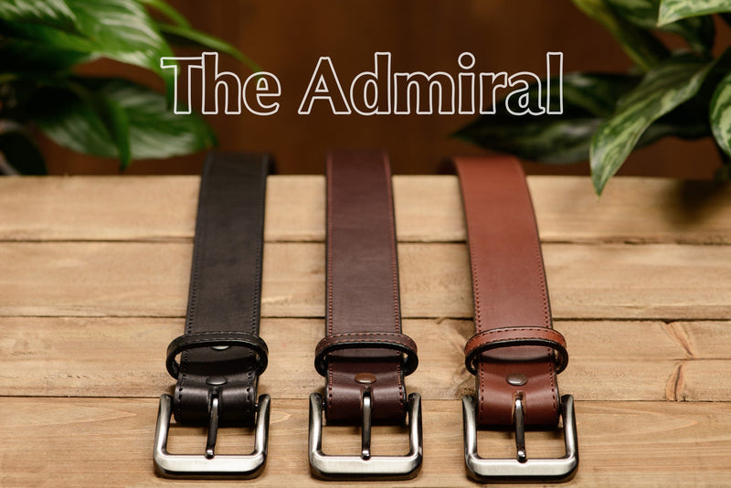 SPECIAL OFFER The Admiral: Medium Brown Stitched 1.50" - Amish Made Belts