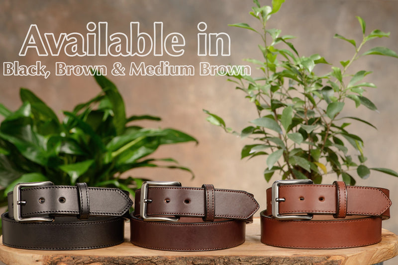 The Admiral: Men's Medium Brown Stitched Leather Belt 1.50" - Amish Made Belts