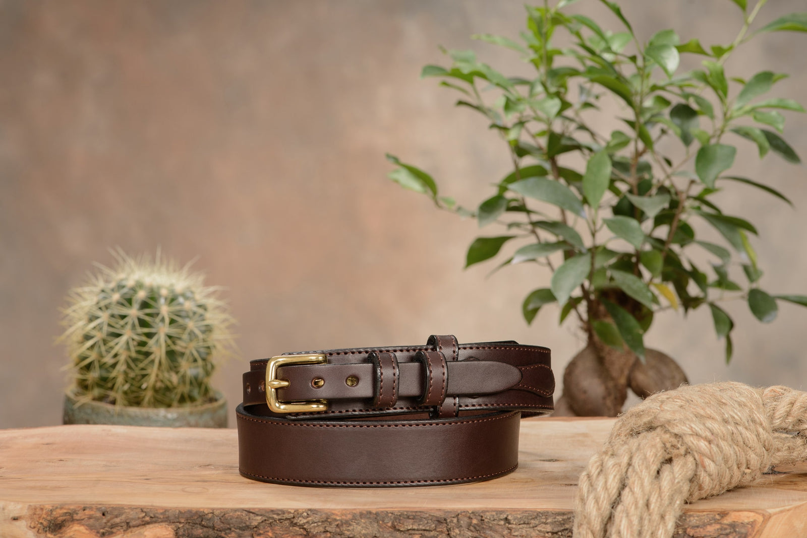 Men's Brown Stiched Ranger Leather Belt - The Walker 1.50