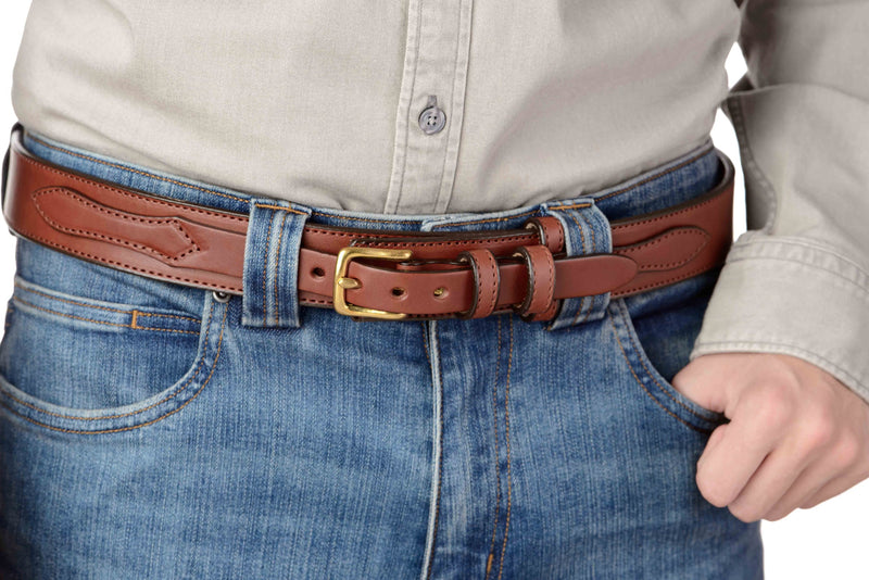 The Walker: Medium Brown Stitched Ranger 1.50" - Amish Made Belts