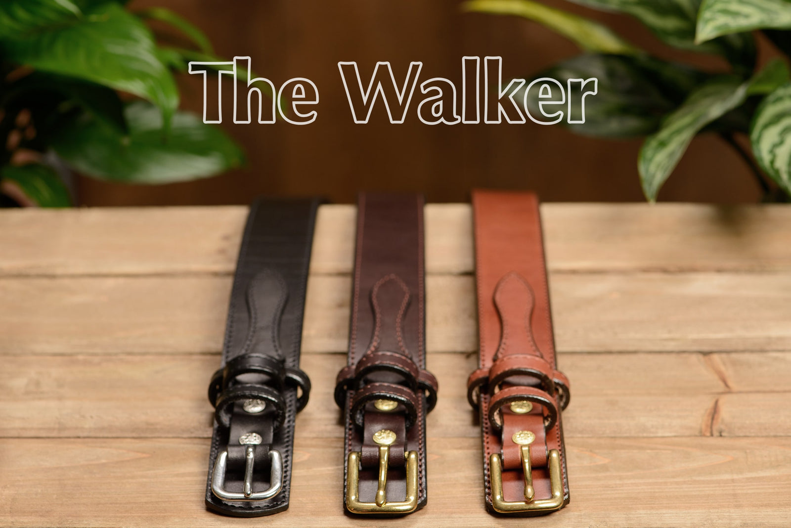 Men's Brown Stiched Ranger Leather Belt - The Walker 1.50