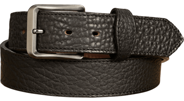 The Forester: Men's Black Stitched American Bison Leather Belt 1.50" - Amish Made Belts