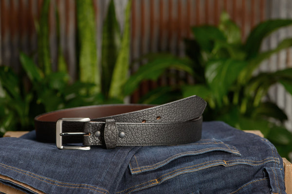 The Forester: Men's Black Stitched American Bison Leather Belt 1.50" - Amish Made Belts
