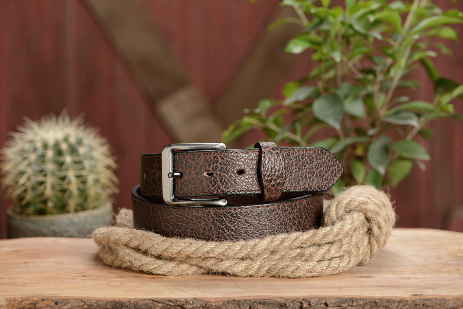 Men s Brown Stitched American Bison Leather Belt 1.50 AmishMadeBelts