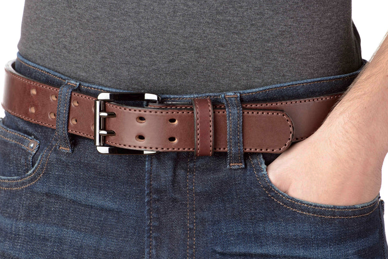 The Viper: Brown Stitched Double Prong Max Thick 1.50" - Amish Made Belts