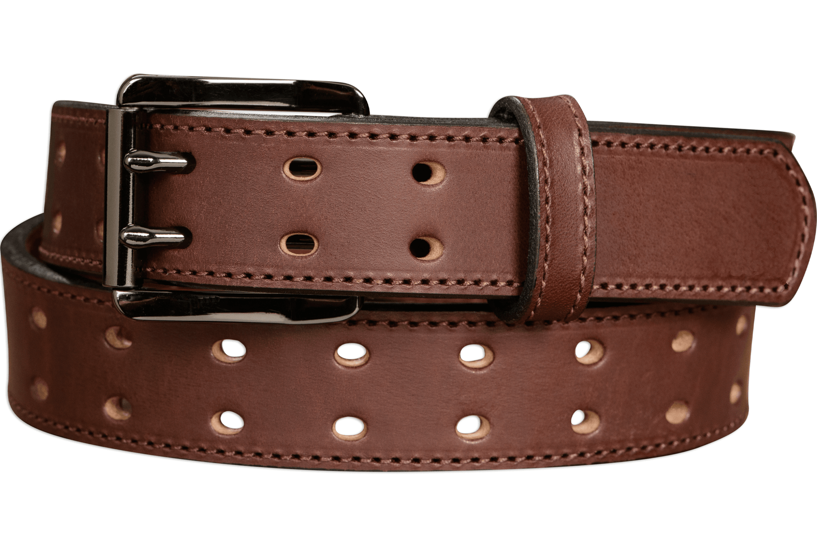 Men's Brown Stitched Double Prong - The Holey Bull 1.50