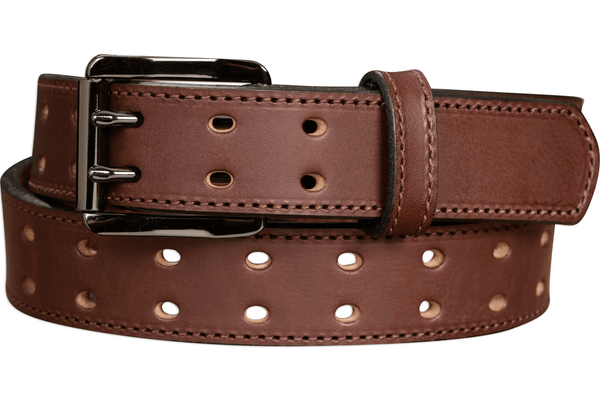 The Holey Bull: Brown Stitched Double Prong Max Thick 1.50" - Amish Made Belts