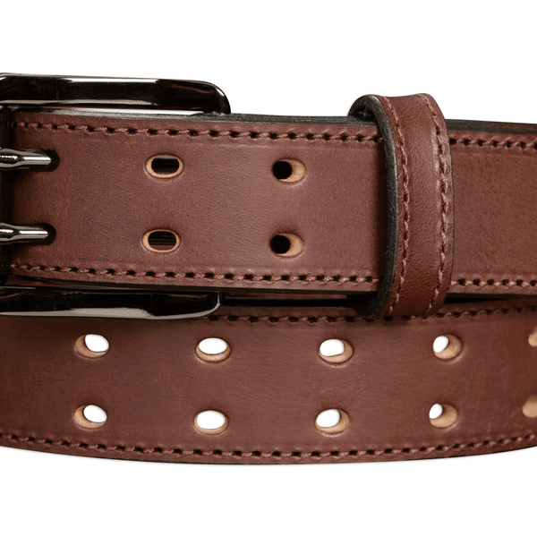 Men's Brown Stitched Double Prong - The Holey Bull 1.50