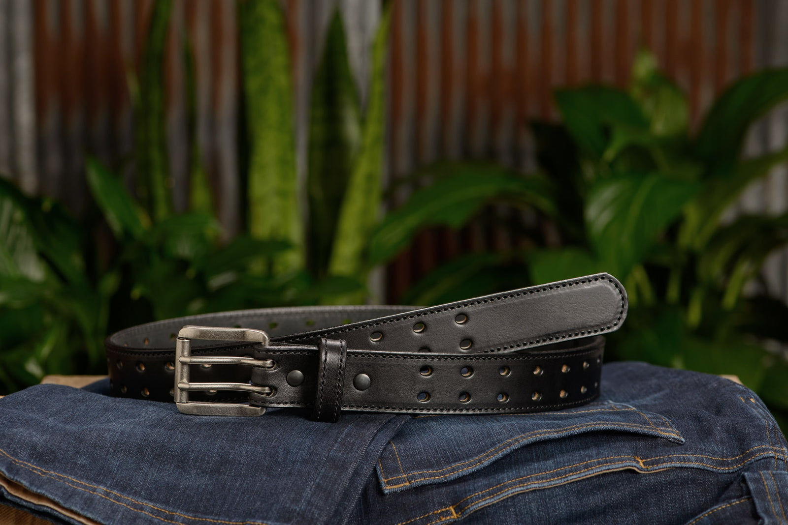 Men's double prong leather belt best sale