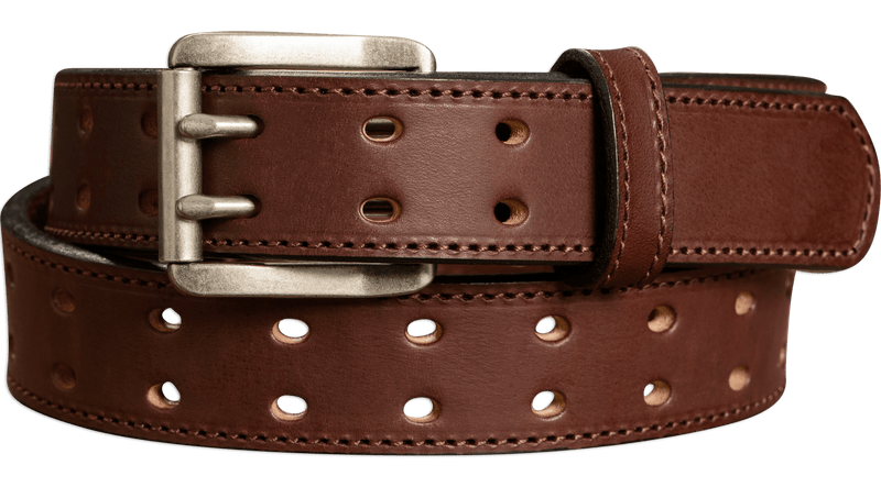 Men s Brown Stitched Leather Belt with Double Prong Buckle 1.50 AmishMadeBelts
