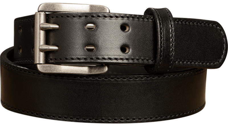 Black Leather Belt With Double Prong Nickel Buckle - The Viper 1.50 Black Leather Belt With Double Prong Nickel Buckle - The Viper 1.50