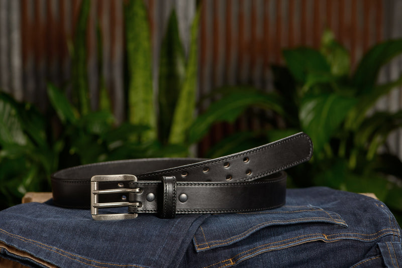 The Viper: Black Stitched Double Prong Max Thick 1.50" - Amish Made Belts