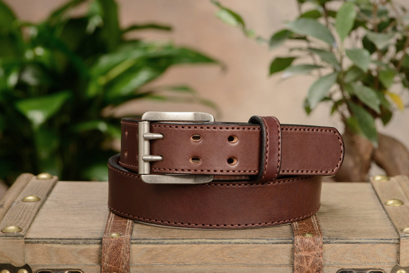 The Viper: Brown Stitched Double Prong Max Thick 1.50" - Amish Made Belts