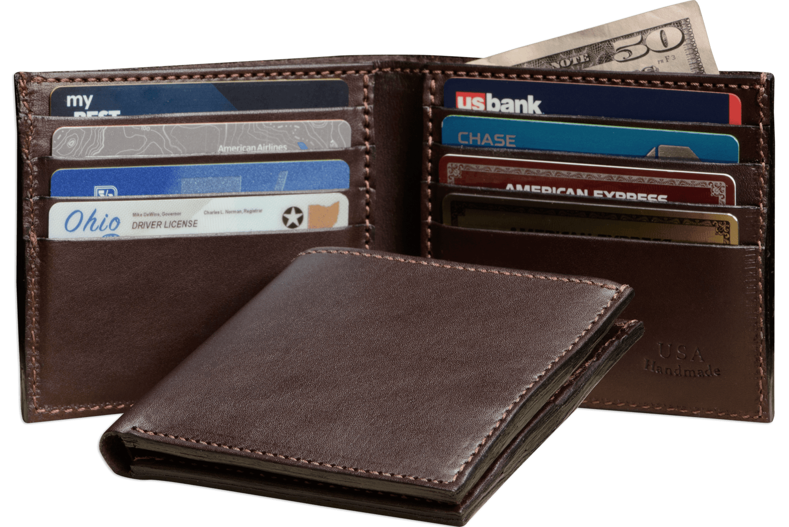 Leather Eight shops Pocket Bifold Wallet