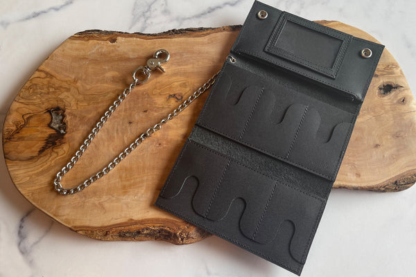 Black Premium Leather Biker Chain Wallet With ID Window - Amish Made Belts