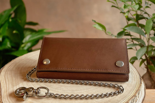 Tan Premium Leather Biker Chain Wallet With ID Window - Amish Made Belts