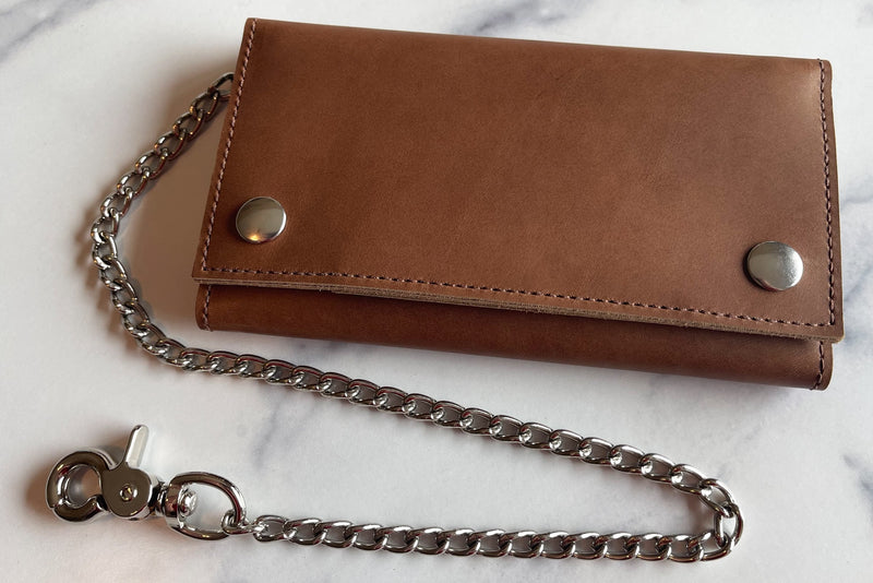 Tan Premium Leather Biker Chain Wallet With ID Window - Amish Made Belts