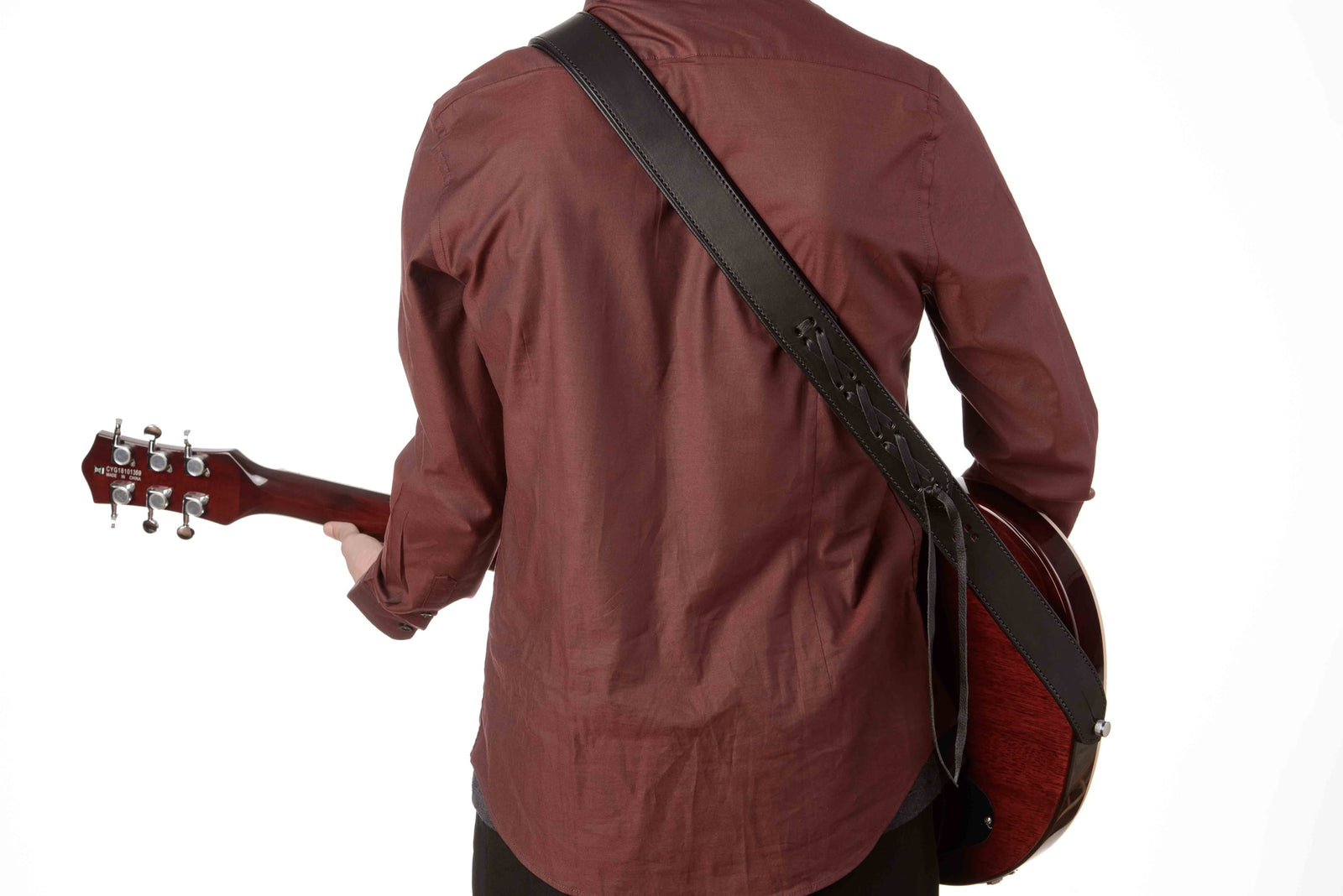 Black Deluxe Leather Padded Guitar Strap With Adjustable Lace **Ships