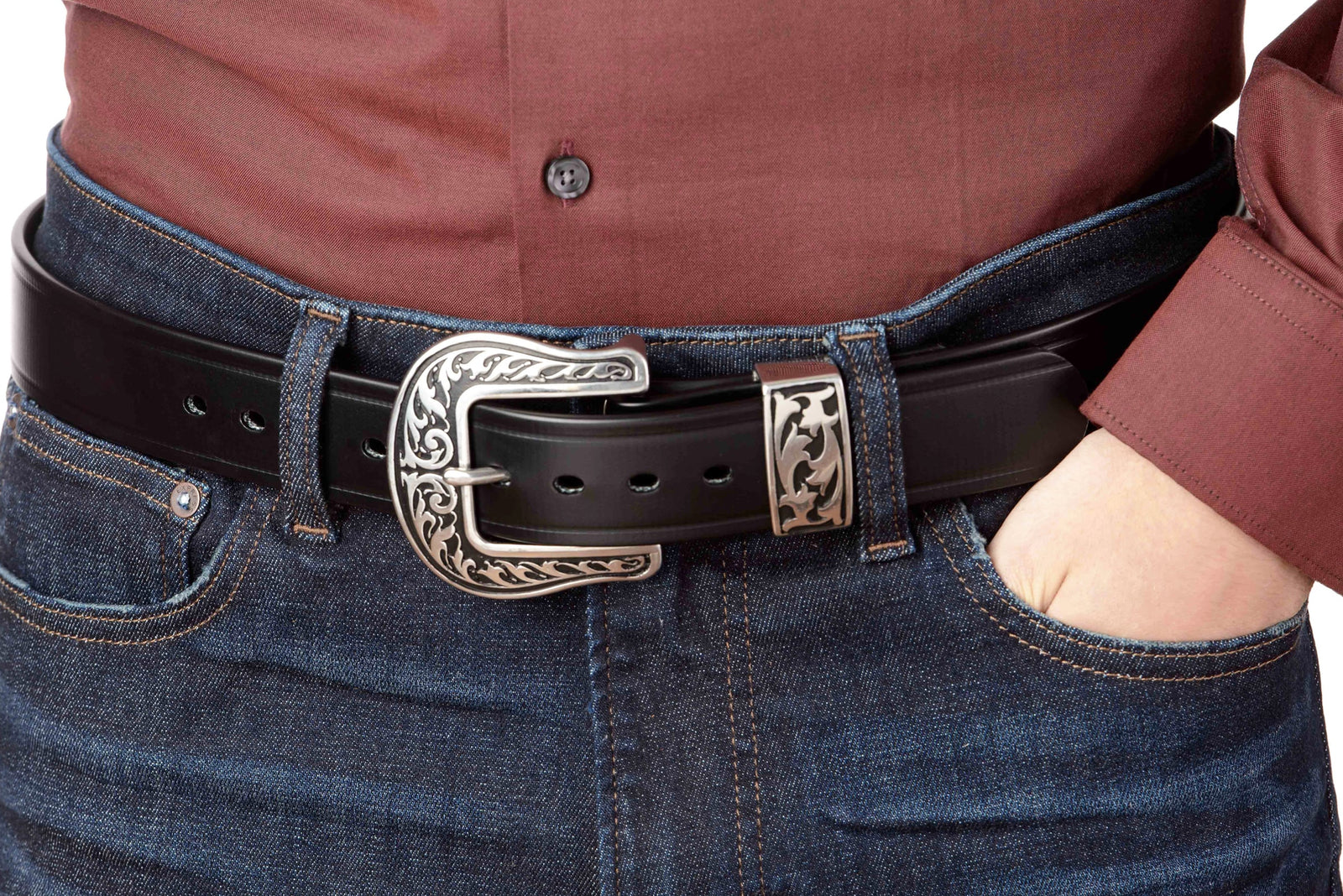 Thick black waist belt top