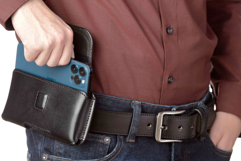 Black Leather Horizontal Deluxe Cellphone Holster Case Black Leather Horizontal Deluxe Cellphone Holster Case