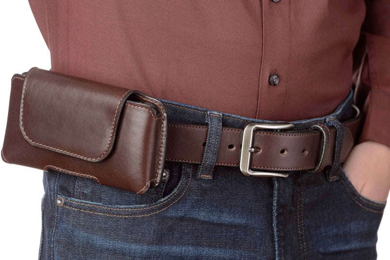 Brown Deluxe Leather Horizontal Cellphone Holster Case - Amish Made Belts
