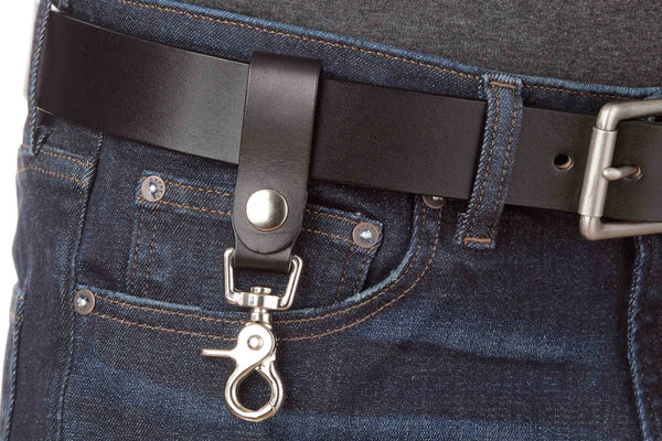 Black Leather Key Hanger With Scissor Snap (SKU 234-18) - Amish Made Belts