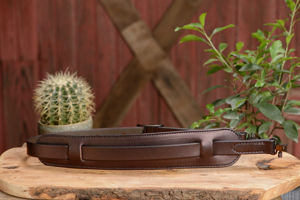 Brown English Bridle Leather Adjustable Padded Two Point Rifle Sling - Amish Made Belts
