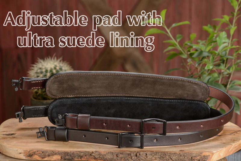 Brown English Bridle Leather Adjustable Padded Two Point Rifle Sling - Amish Made Belts