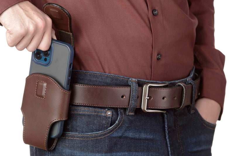 Brown Leather Vertical Cellphone Holster Case Amish Made Belts