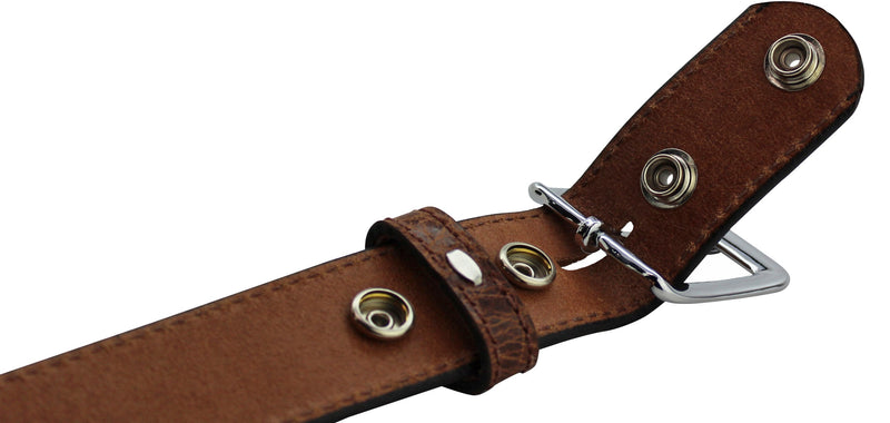 The Lakota: Rustic Brown Stitched Water Buffalo With Snaps 1.25" - Amish Made Belts